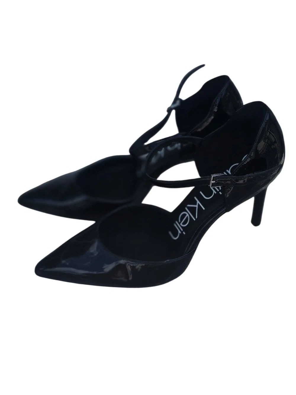 Calvin Klein Women's Black Patent Pointed-Toe Ankle-Strap Heels